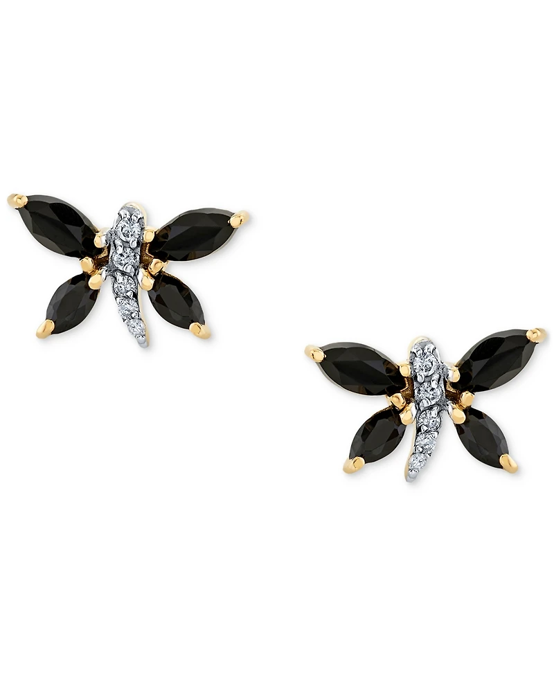 Marquise Onyx (5 x 2-1/2 mm) & Diamond Accent Butterfly Stud Earrings in 14k Yellow Gold