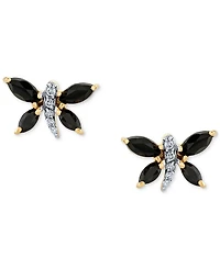 Marquise Onyx (5 x 2-1/2 mm) & Diamond Accent Butterfly Stud Earrings in 14k Yellow Gold