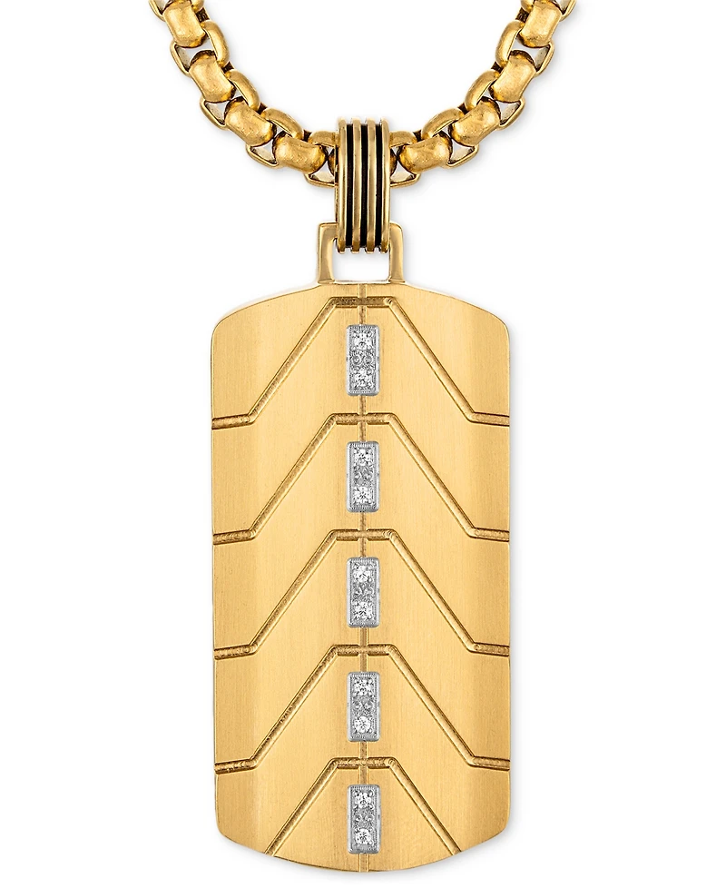 Esquire Men's Jewelry Diamond Chevron Dog Tag 22" Pendant Necklace (1/20 ct. t.w.) in Black & Gold-Tone Ion Plated Stainless Steel, Exclusively at Mac