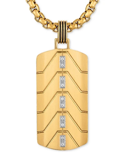 Esquire Men's Jewelry Diamond Chevron Dog Tag 22" Pendant Necklace (1/20 ct. t.w.) in Black & Gold-Tone Ion Plated Stainless Steel, Exclusively at Mac