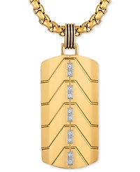 Esquire Men's Jewelry Diamond Chevron Dog Tag 22" Pendant Necklace (1/20 ct. t.w.) in Black & Gold-Tone Ion Plated Stainless Steel, Exclusively at Mac