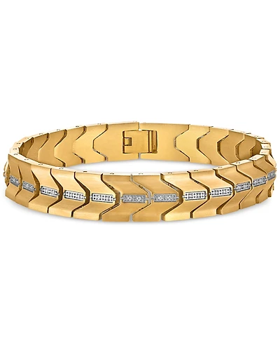 Esquire Men's Jewelry Diamond Chevron Link Bracelet (1/4 ct. t.w.) in Stainless Steel & Gold Ion-Plate, Exclusively at Macy's