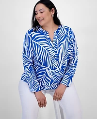INC Plus Printed Split-Neck Top, Exclusively at Macy's