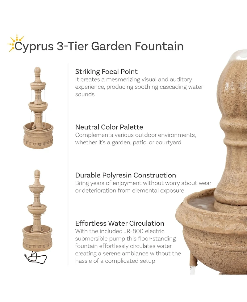 Outdoor Polyresin 3-Tier Electric Cyprus Water Fountain for the Patio, Garden, or Yard - 32"