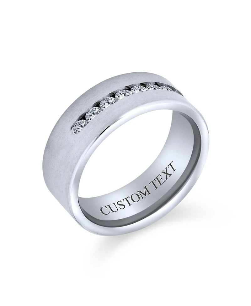 Bling Jewelry Channel Set Cz Cubic Zirconia Silver Tone Titanium Wide Band Ring