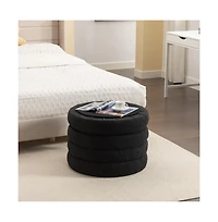 Boucle Storage Ottoman Footstool with Wooden Shelf for Living Room, Bedroom, Makeup Vanity, Entryway-The Pop Home