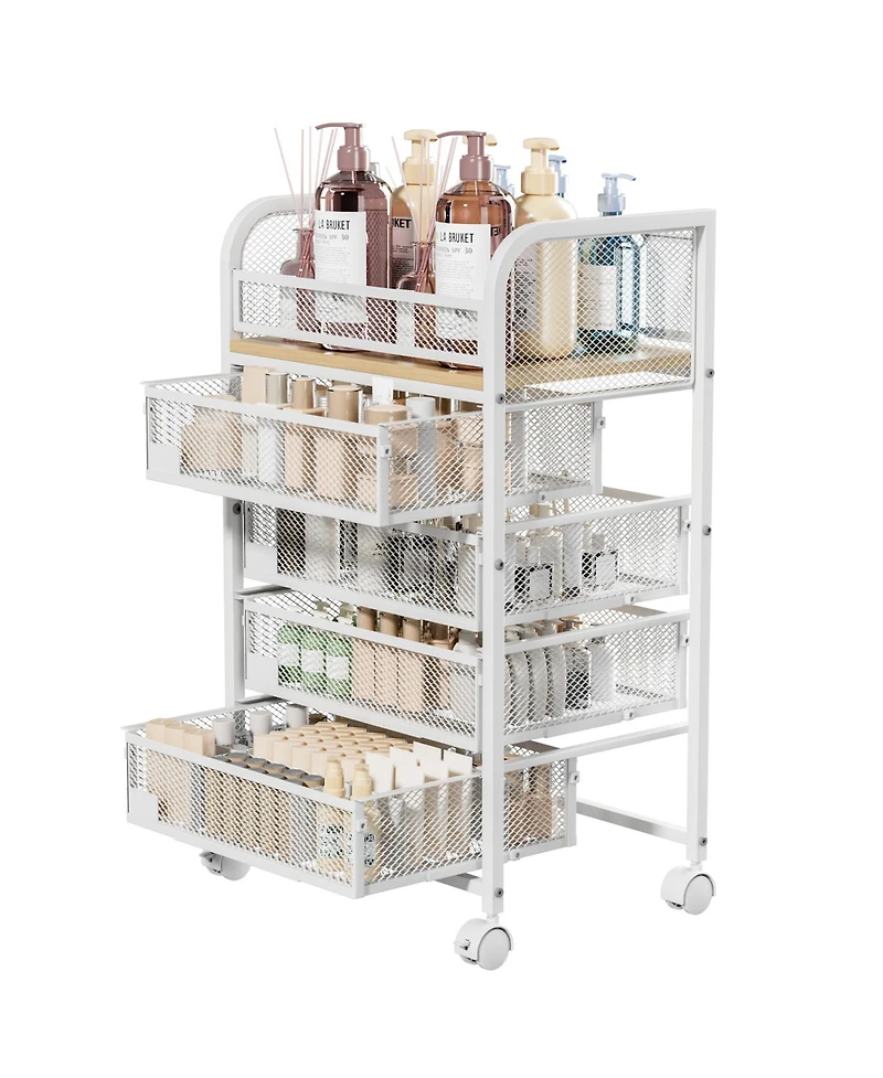 Makeup Organizer with 4 Drawers, Skincare Storage, Floor Skincare Organizers with Wheels