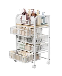 Makeup Organizer with 4 Drawers, Skincare Storage, Floor Skincare Organizers with Wheels