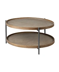 Sturdy Two-Tier Coffee Table with Wooden Top and Metal Frame