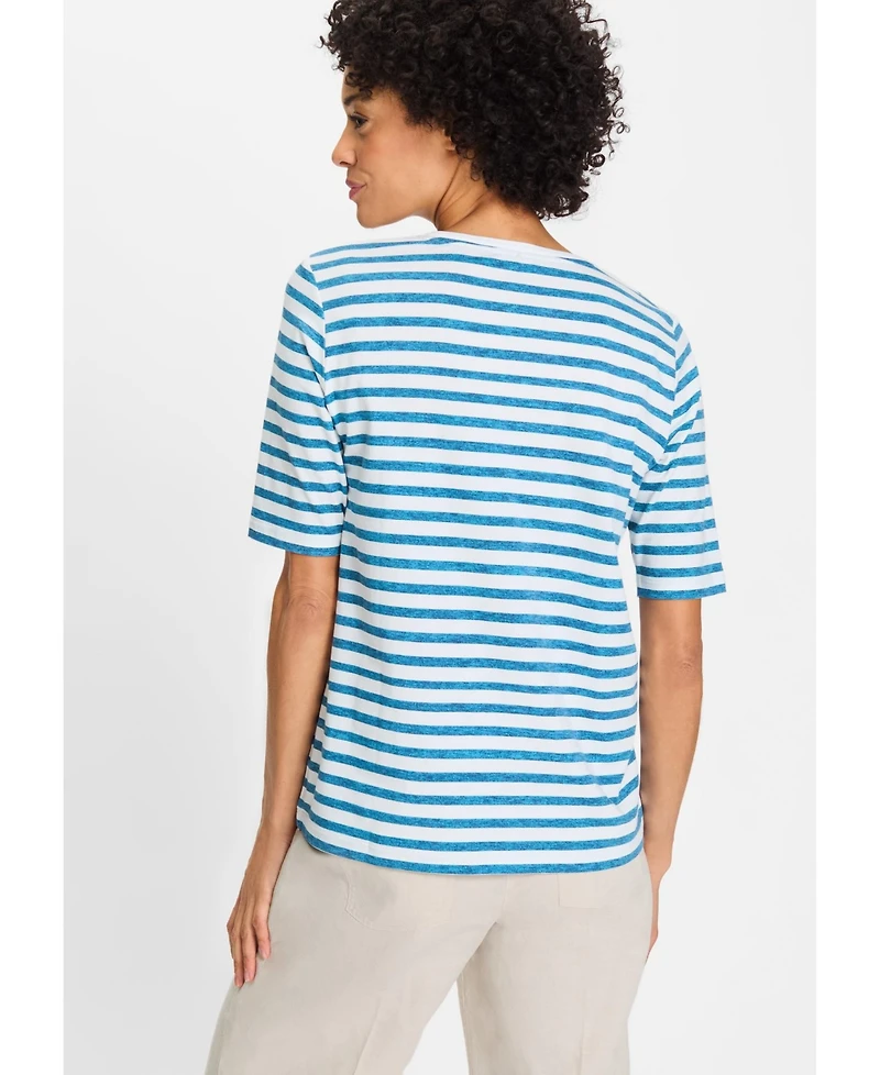 Olsen Women's Striped and Foliage Print T-Shirt