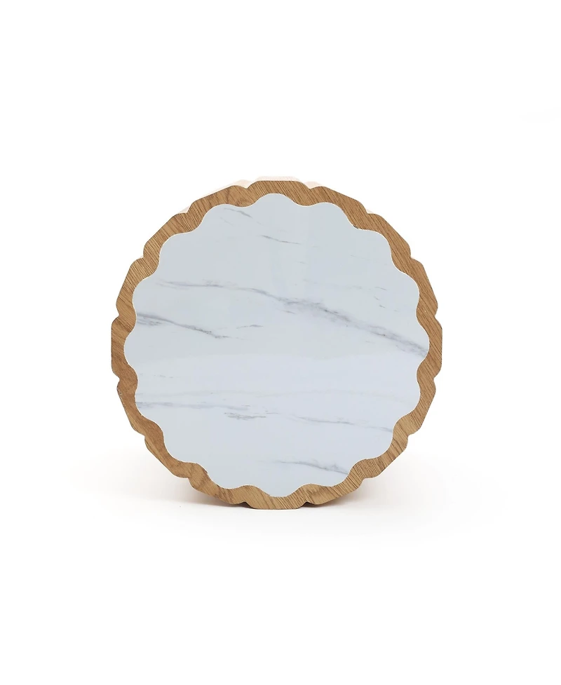 LuxenHome Wood Grain Manufactured Wood 18.9-Inch Tall Round End and Side Table with Faux Marble Top