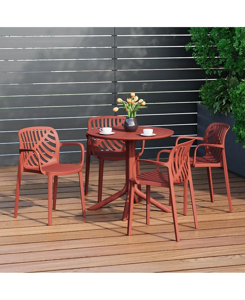 5-Piece Outdoor Resin Round Patio Dining Table Set with Modern Stackable Chairs