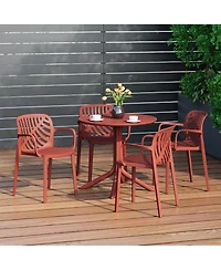 5-Piece Outdoor Resin Round Patio Dining Table Set with Modern Stackable Chairs