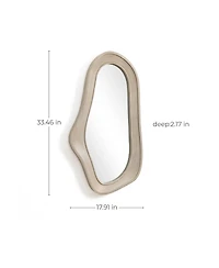LuxenHome Natural Wood Framed Oval Irregular Wall Mirror, Accent and Vanity