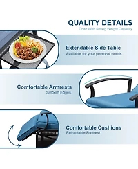 Adjustable Patio Recliner Chair Metal Outdoor Lounge with Flip Table Push Back, Angle, 6.8'' Removable Cushions, Beige