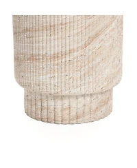 LuxenHome Travertine-Style Round Ribbed MgO Side Table