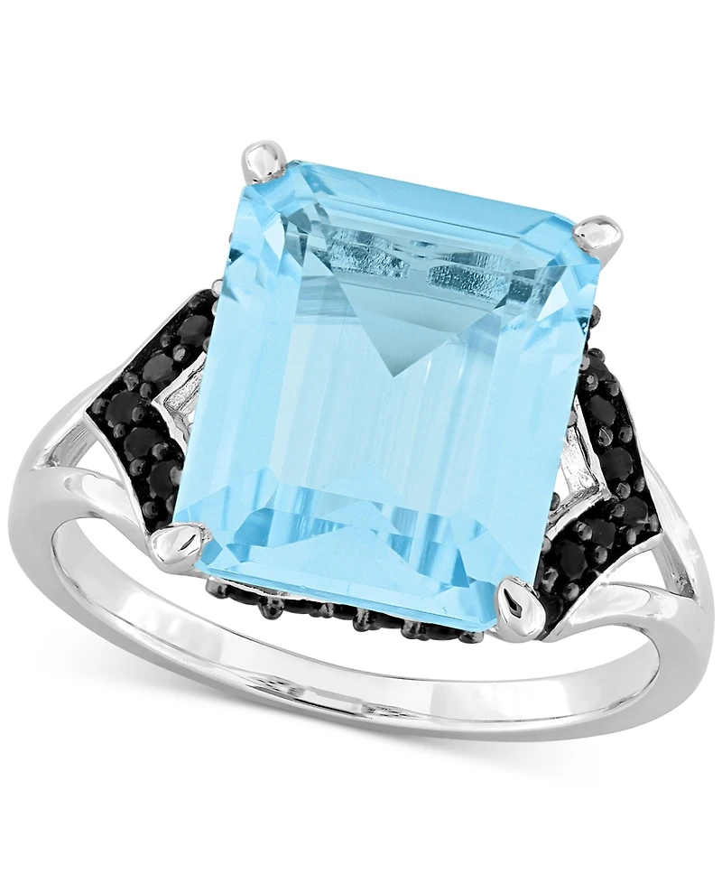 Blue Topaz (7-3/8 ct. t.w.) & Black Sapphire (3/8 Statement Ring Sterling Silver