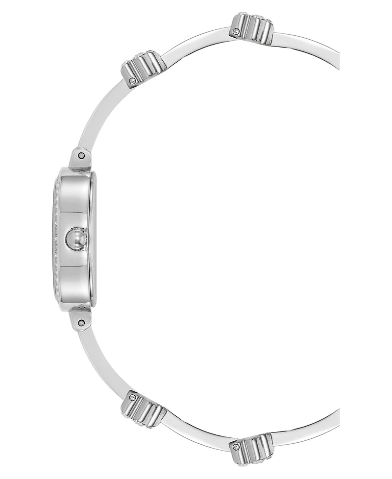 Anne Klein Women's Quartz Delicate Crystal Flower Silver-Tone Stainless Steel Bracelet Watch Set, 19mm