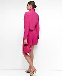 Dkny Womens Aero Crepe Button Front Cropped Jacket Floral Sweater Knit Tank Aero Crepe High Rise Pleated Shorts