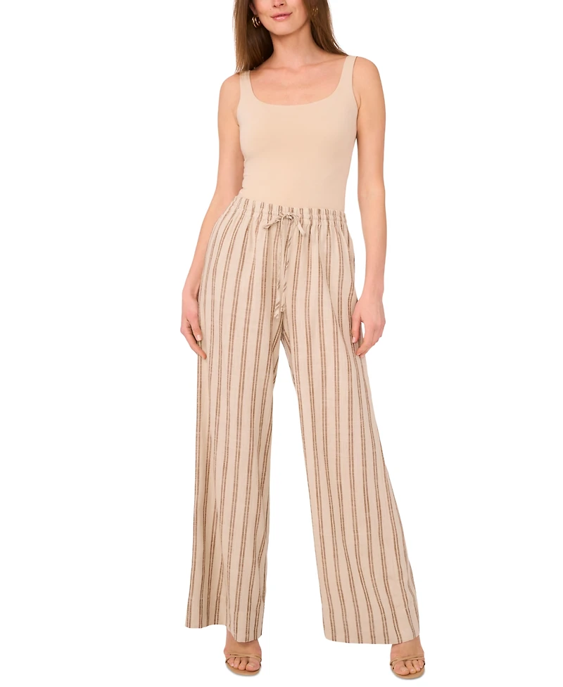 1.state Women's Striped Drawstring Wide-Leg Pants