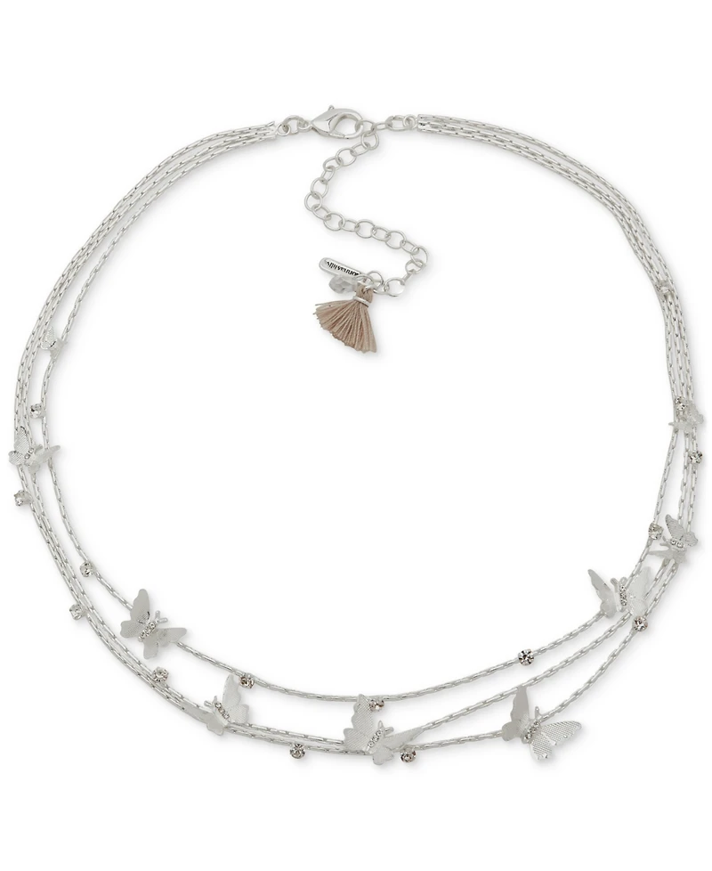 lonna & lilly's Silver-Tone Crystal Butterfly Three-Row Necklace, 17-1/2" + 3" extender