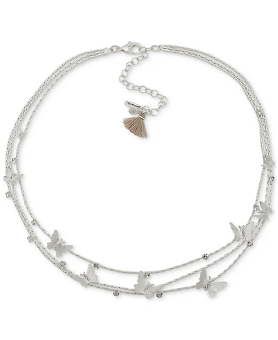 lonna & lilly's Silver-Tone Crystal Butterfly Three-Row Necklace, 17-1/2" + 3" extender