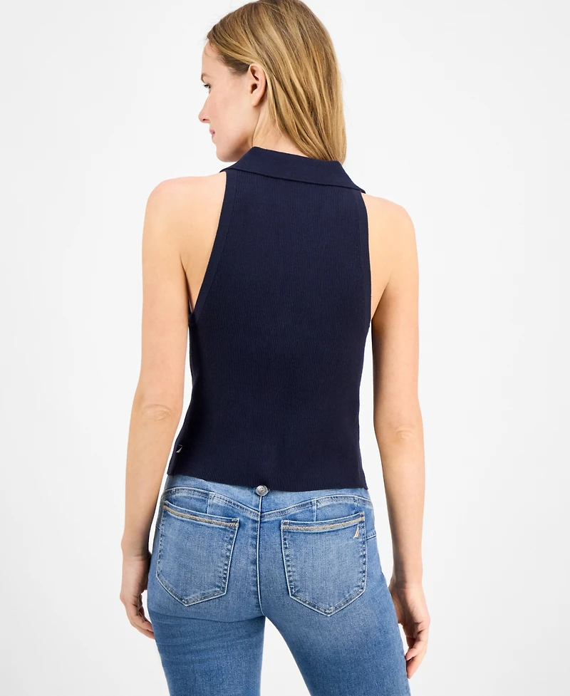 Nautica Jeans Women's Cotton Collared Sleeveless Sweater