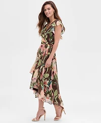 Adrianna Papell Women's High-Low Ruffle Floral Midi Dress