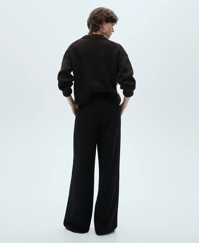 Mango Women's Buttons Detail Wide Leg Pants