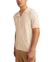 Lucky Brand Men's Short Sleeve Pointelle Button-Front Sweater