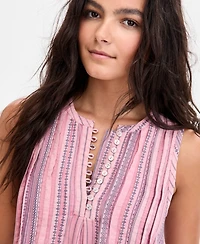 Lucky Brand Women's Cotton Pintuck Button-Front Mini Dress