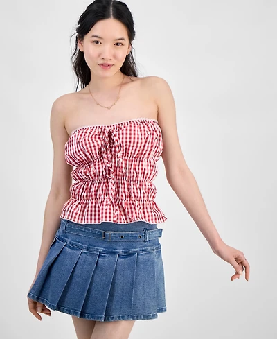 Rebellious One Juniors' Gingham Shirred Strapless Top