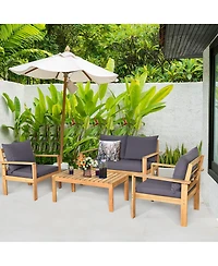 8PCS Patio Furniture Set Acacia Wood Thick Cushion Loveseat Sofa