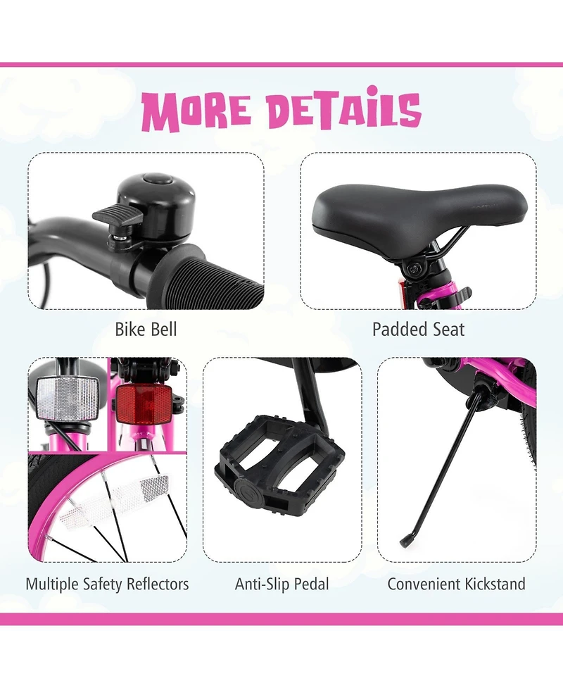 18-Inch Kids Bike with Led Lights, Training Wheels, and Headlight, Adjustable Seat for Ages 4-8