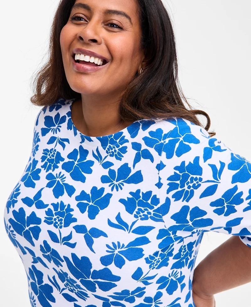 Style & Co Plus Printed Elbow-Sleeve Top, Exclusively at Macy's