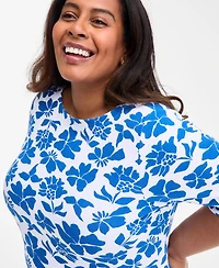 Style & Co Plus Printed Elbow-Sleeve Top, Exclusively at Macy's