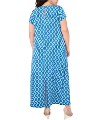 Msk Plus Size Printed Round-Neck Short-Sleeve Maxi Dress