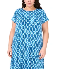 Msk Plus Size Printed Round-Neck Short-Sleeve Maxi Dress