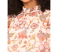 Msk Petite Floral-Print Flutter-Sleeve Smocked-Waist Dress