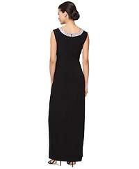 Alex Evenings Petite Embellished Collar Jersey Formal Dress