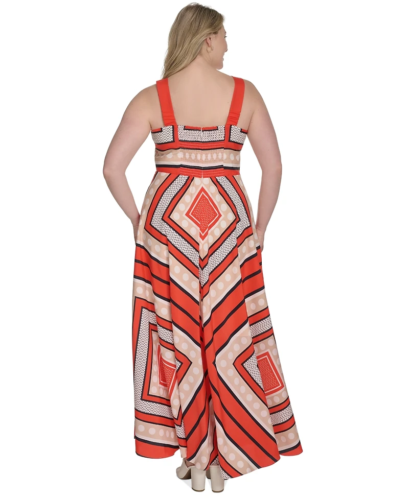 Eliza J Plus Printed Square-Neck Maxi Dress