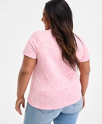Style & Co Plus Printed Henley Short-Sleeve Top, Exclusively at Macy's