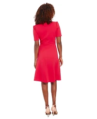 London Times Women's Stand-Collar Zip-Front Scuba Dress