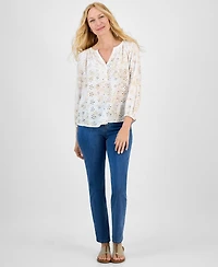 Style & Co Women's Printed 3/4 Sleeve Eyelet Top, Exclusively at Macy's