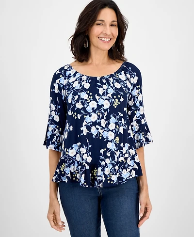 Style & Co Women's Printed On-Off Shoulder Top, Exclusively at Macy's