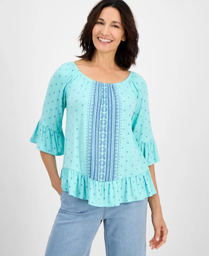Style & Co Women's Printed On-Off Shoulder Top