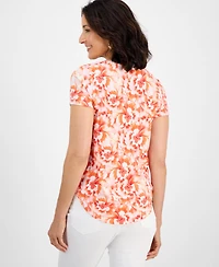 Style & Co Women's Cotton-Blend Printed V-Neck T-Shirt, Exclusively at Macy's