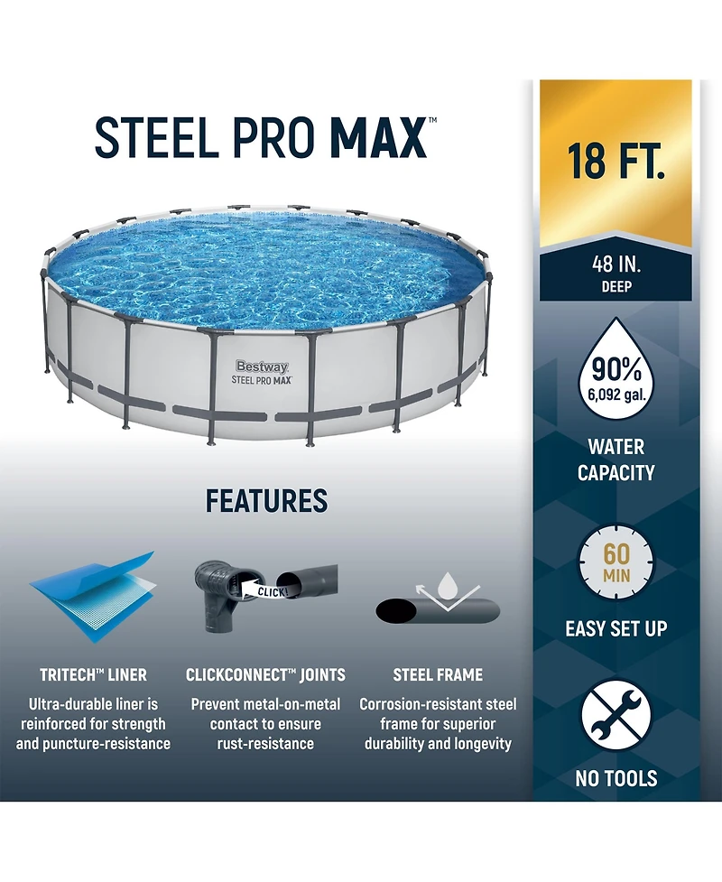 Bestway Steel Pro Max 18'x48" Round Above Ground Swimming Pool with Pump & Cover