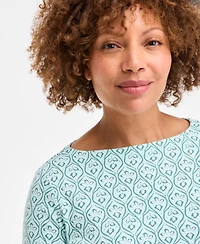 Style & Co Women's Printed Boat-Neck Elbow-Sleeve Top, Exclusively at Macy's