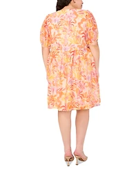 Msk Plus Printed Tie-Neck Short-Sleeve Dress